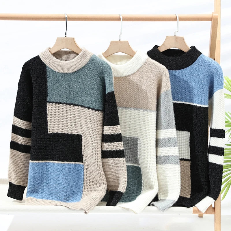 New Classic Fashion Trend Crewneck Sweater Men's Casual Loose Comfortable Warm High Quality Knitwear 4XL