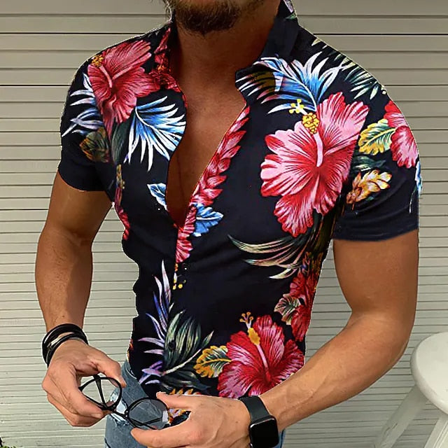 Hawaiian Shirt For Mens 2023 3D Print Short Sleeve Blouse Beach Holiday Top Tee Summer Oversized Men&#39;s Clothing Camisa Masculina