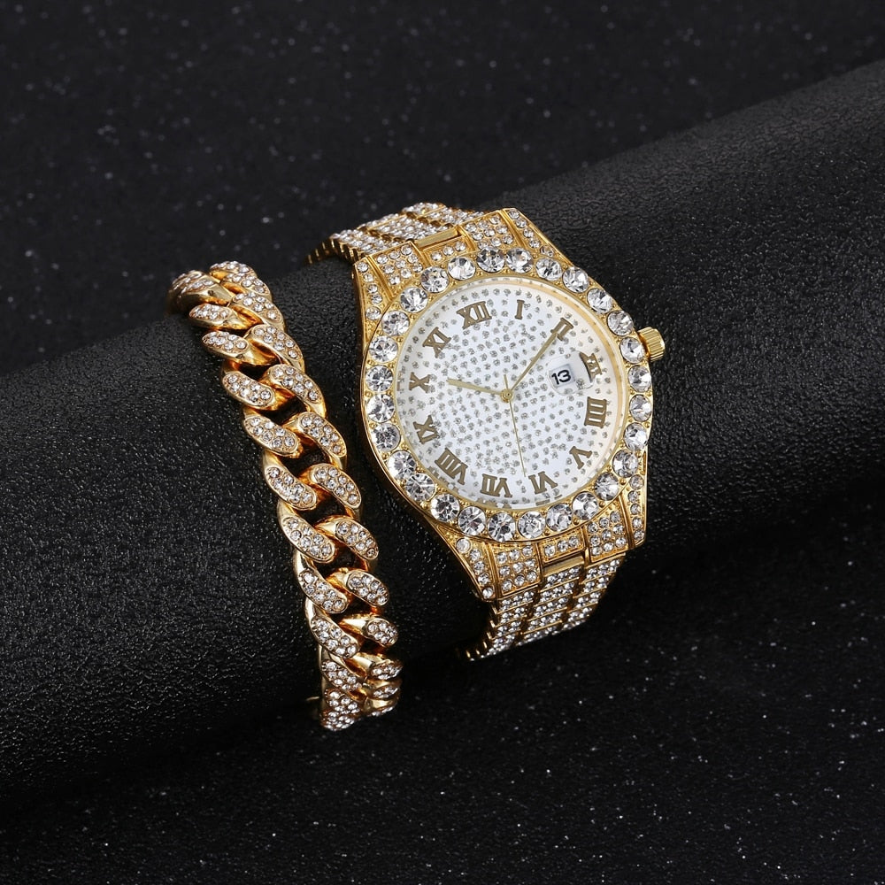 Diamond Men Women Watches Gold Watch Ladies Wrist Watch Luxury Rhinestone Unisex Bracelet Watches Female Clock Relogio Feminino