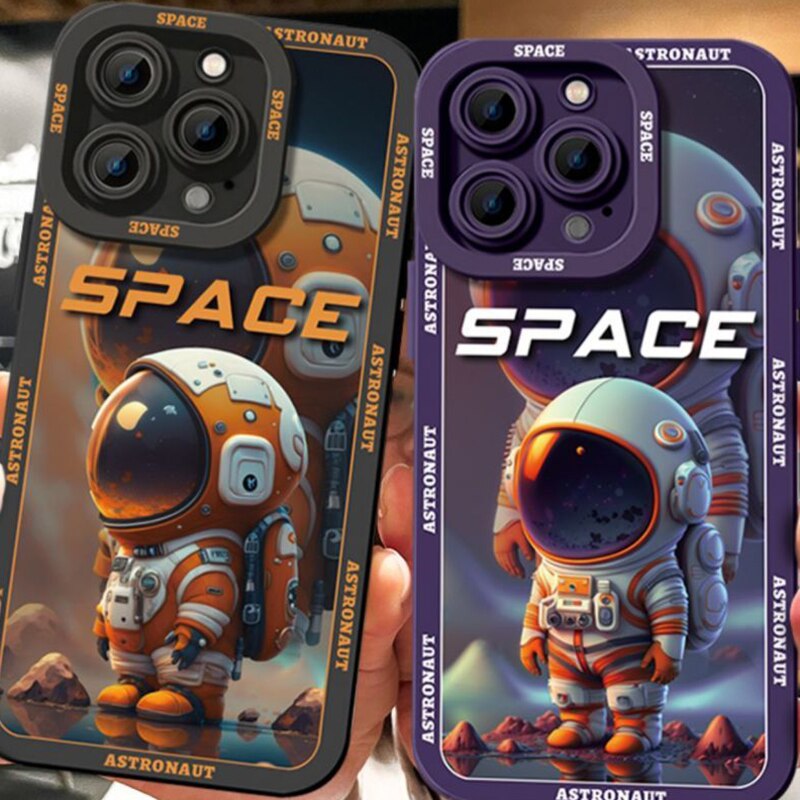 Astronauts cover black Phone Case For iPhone 14 13 12 11 Pro Max Mini XR XS X Max 7 8 6 6S Plus SE 2020 Back Cover Shell