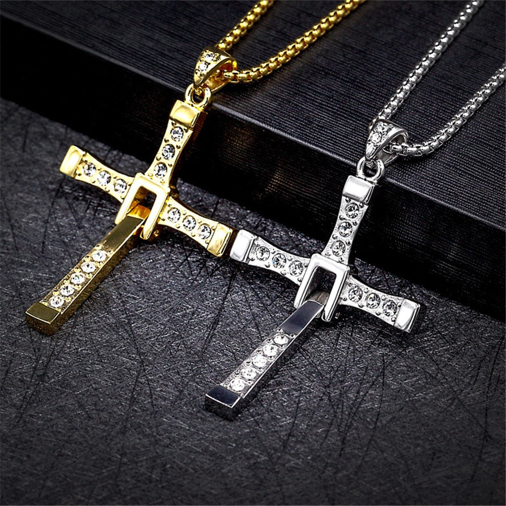 Cross Necklace Rhinestones Luxury Chain Dominic Toretto Stainless Steel Jewelry Accesories