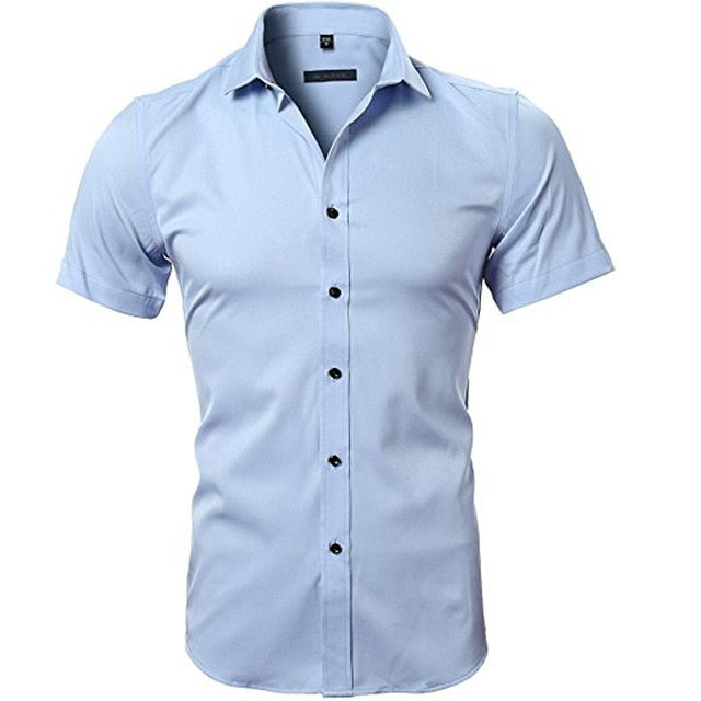 Men&#39;s Dress Shirts Casual Slim Fit Long Sleeve Male Social Shirts Comfortable Non Iron Solid Chemise Homme Blue