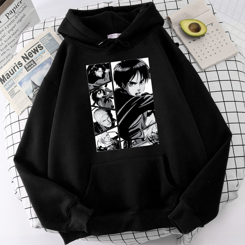 Attack on Titan Hoodies Eren Yeager Anime Print Hoodie Long Sleeve Loose Hip Hop Sweatshirt Men Streetwear Oversized Hoody Tops