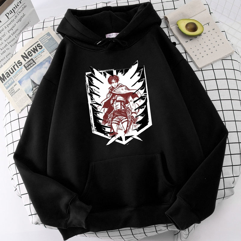 Attack on Titan Hoodies Eren Yeager Anime Print Hoodie Long Sleeve Loose Hip Hop Sweatshirt Men Streetwear Oversized Hoody Tops