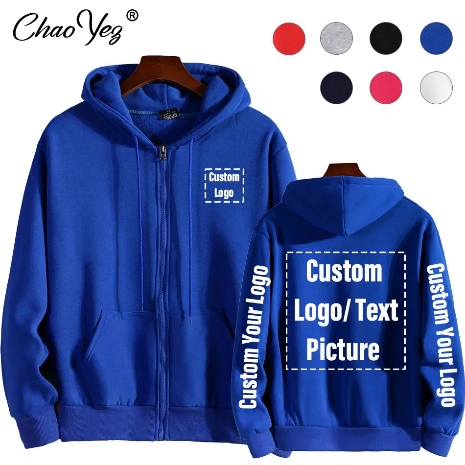 Your Own Design Brand Logo/Picture Personalized Custom Men Women Text DIY Zip Hoodies Sweatshirt Casual Hoody Clothing Fashion