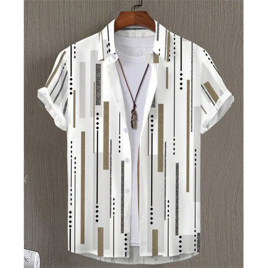 Hawaiian Shirt For Men 3d Stripe Printed Short Sleeved Tops Summer Quick Drying Men Clothing Simple Loose Oversized Men'S Shirts
