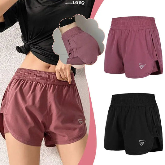 New Gym Sport Shorts Casual Outdoor Running Quick Dry Pants High Short Waist Two Training Pieces Elastic Women Shorts Short J7J7
