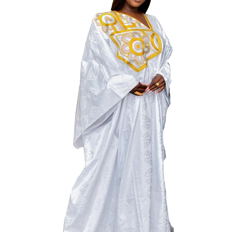 African Dress For Woman Plus Size Dress Bazin Riche Embroidery With Embroidery Floor Long Dress With Scarf