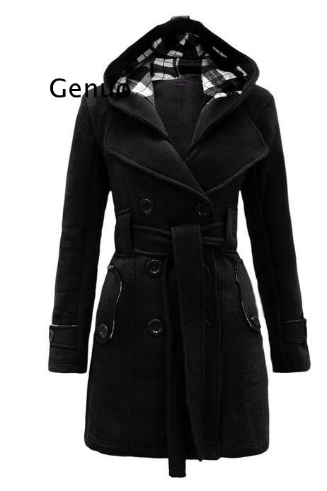 Autumn Elegant Vintage Office Lady Women Overcoats Slim Plain Belt Girls Winter Gray Female Coats hooded double-breasted 2XL 3XL