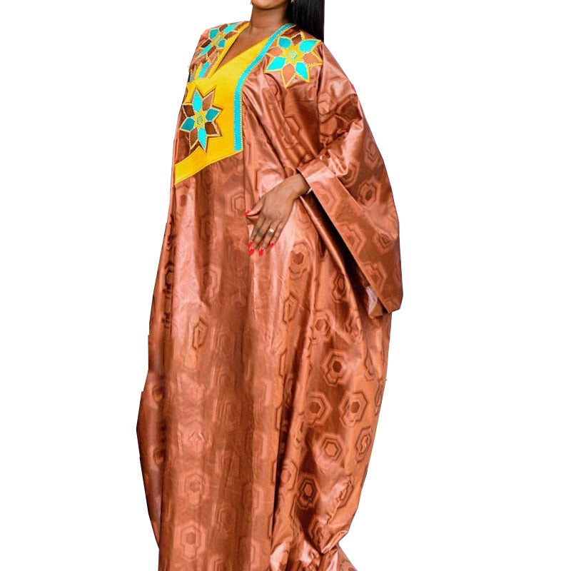 African Dress For Woman Plus Size Dress Bazin Riche Embroidery With Embroidery Floor Long Dress With Scarf