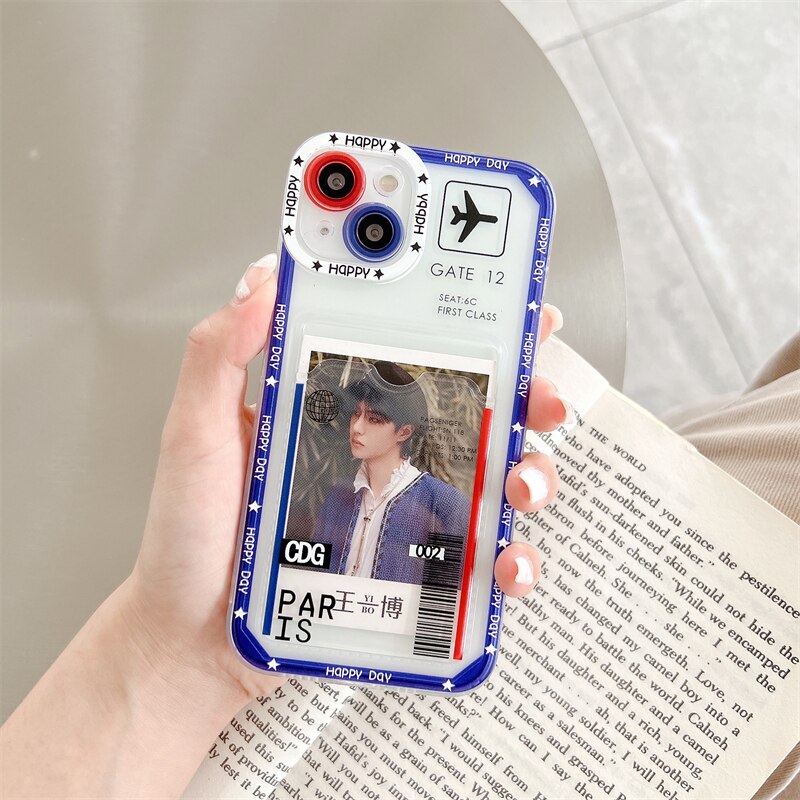 Hot Ticket Travel Label New York Seoul Paris Photo Card Holder Wallet Case For iPhone 14 13 Pro Max 11 12 XR XS X 7 8 Plus Cover