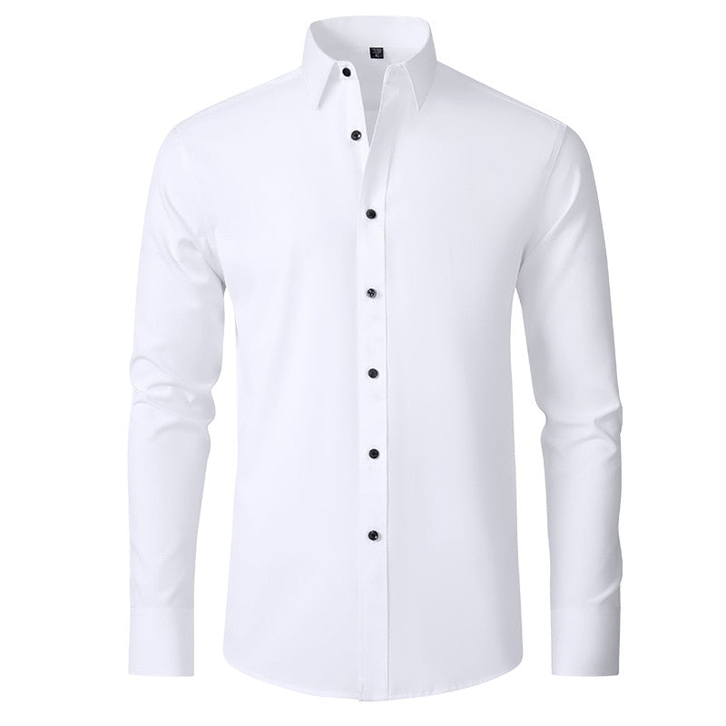 Slight Elasticity Men's Long-sleeved Business Casual Shirt Solid Color Slim Non Iron Dress Shirts Plus size