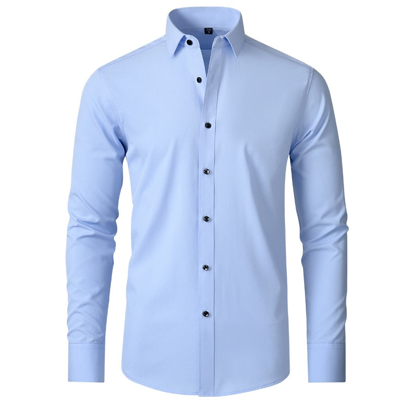 Slight Elasticity Men's Long-sleeved Business Casual Shirt Solid Color Slim Non Iron Dress Shirts Plus size