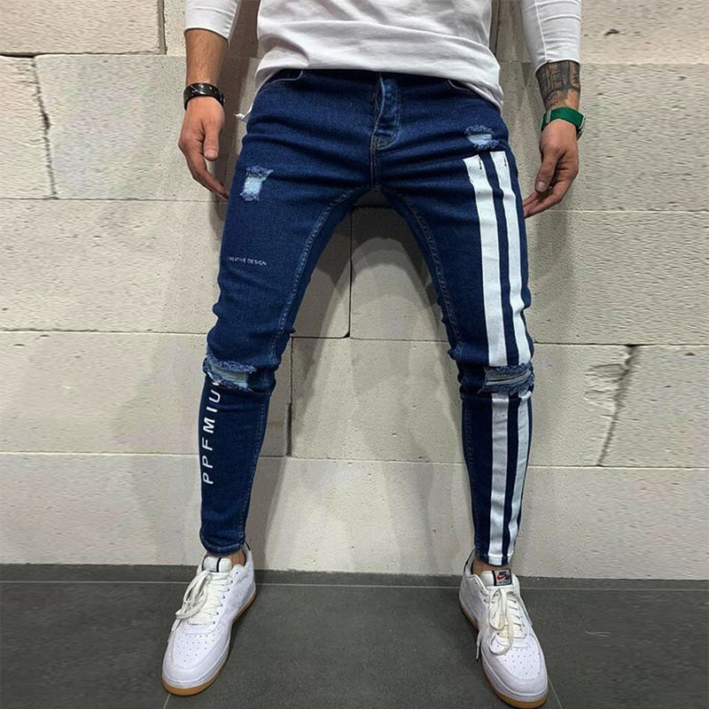 Ripped Jeans Men Stretch Skinny Grey Blue Black Hip Hop Denim Trousers Streetwear Casual Slim Fit Jeans for Men Jogging jean