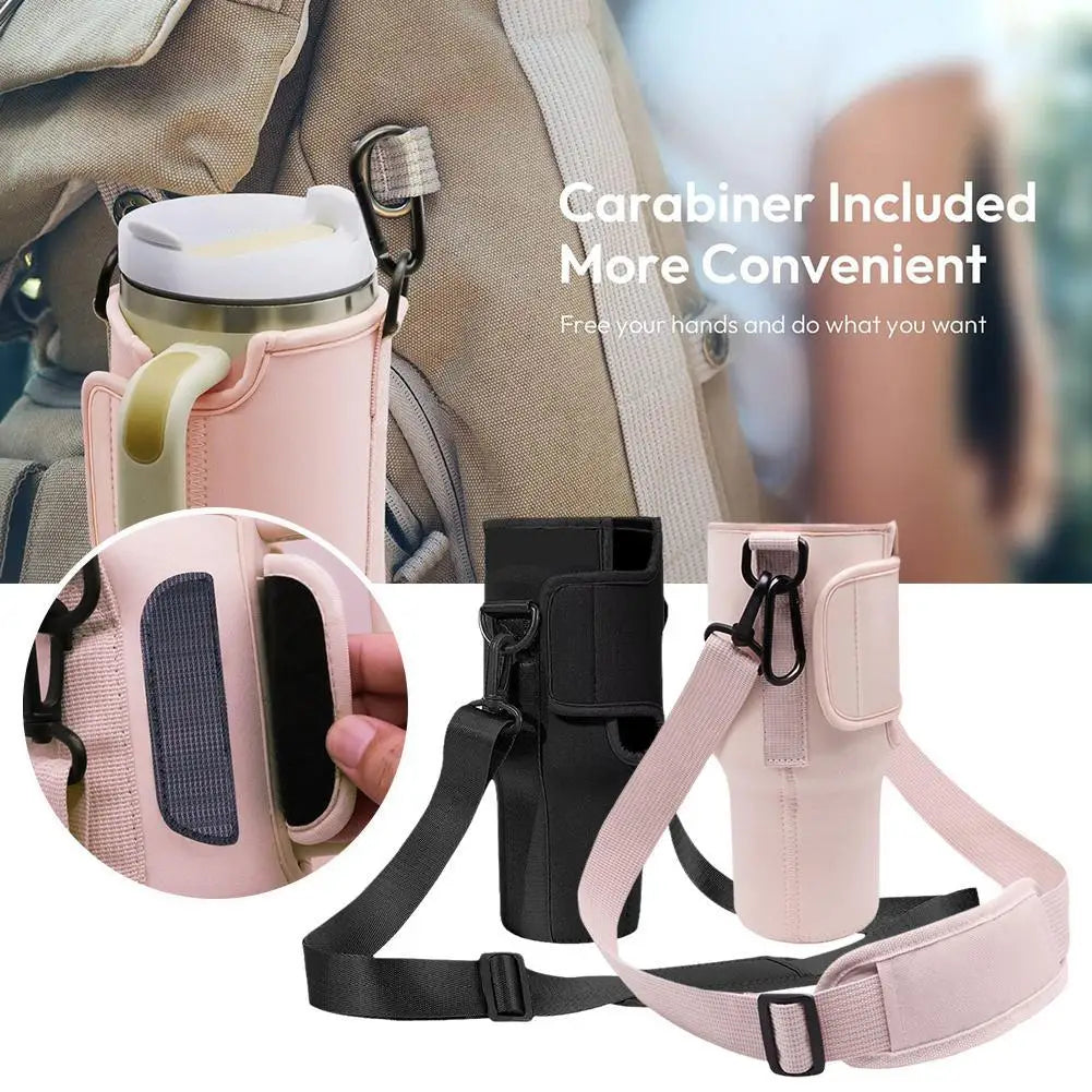 Water Bottle Carrier Bag for Stanley 40oz Tumbler with Handle Water Bottle Holder with Adjustable Shoulder Strap for Card Key