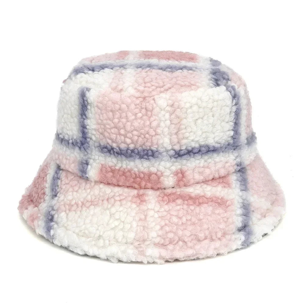 Winter Bucket Hats Women Fashion Print Ladies Warm Panama Hat Wool Soft Velvet Thickened Fur Rabbit Hair Outdoor Fisherman Hat