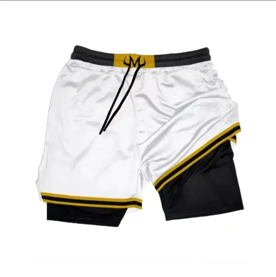 Summer men's double layered shorts men anime high waisted oversized breathable sports  shorts training and fitness sports shorts