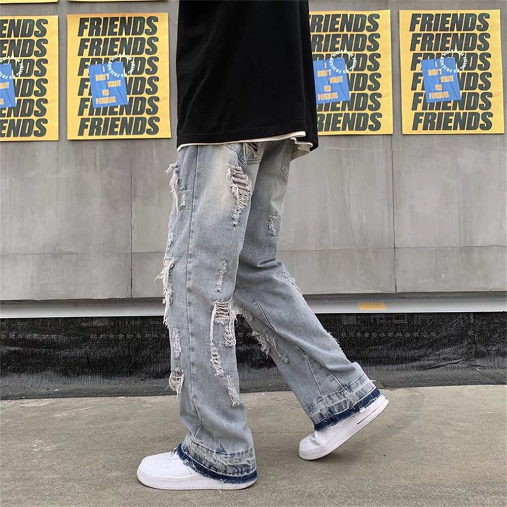 Ripped Jeans for Men Distressed Punk Jeans Pants Men Harajuku Hip Hop Denim Trousers Male Vintage Japanese Hole pants men