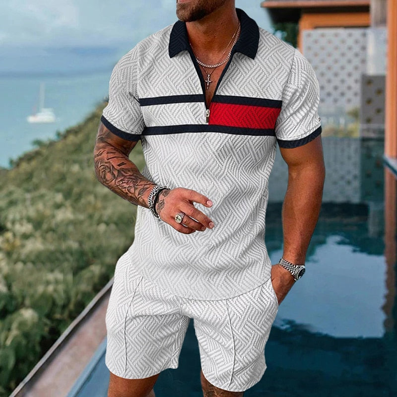 Tracksuit Casual Short Sleeve Polo Shirt shorts Suit two-Piece Set Male Clothing Streetwear