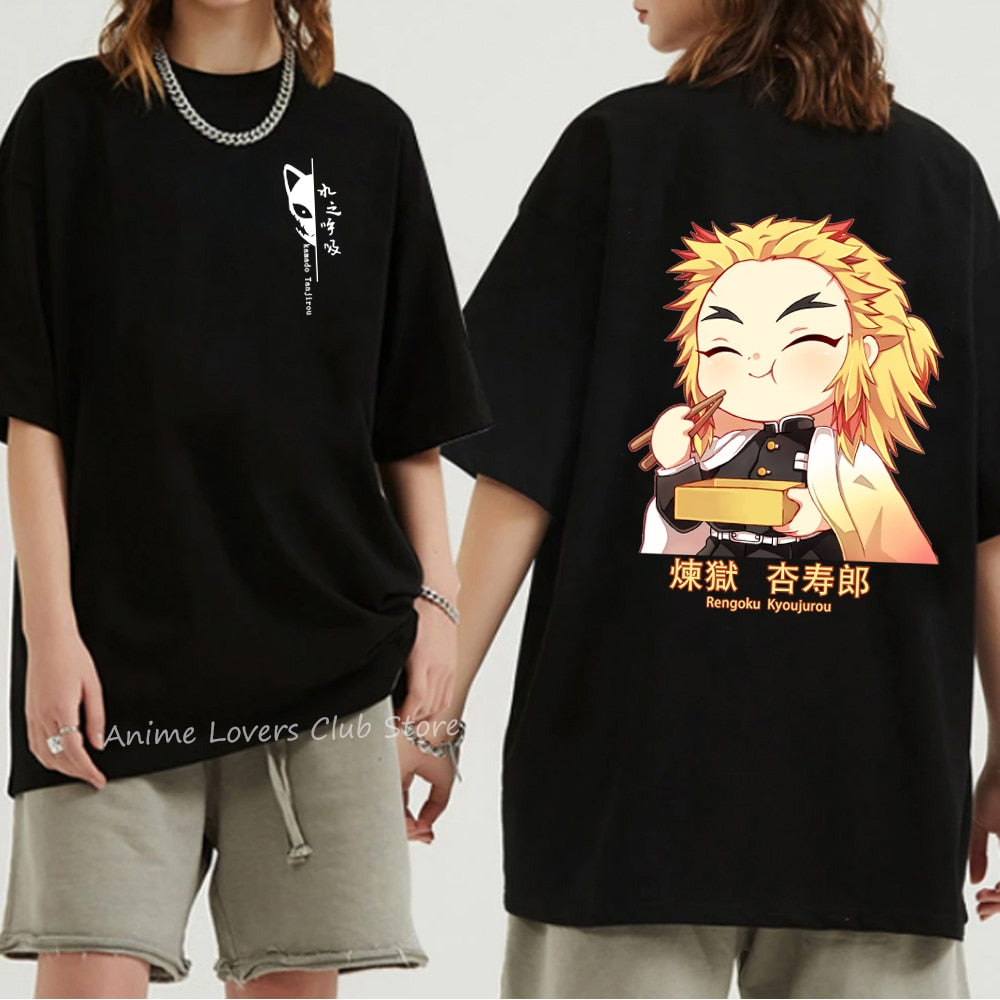 Unisex Demon Slayer T Shirt 100% Cotton T-Shirts Anime Print T-Shirt Rengoku Kyoujurou Nezuko Ninja Short Top Y2k Harajuku Tops