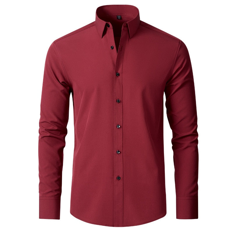 Slight Elasticity Men's Long-sleeved Business Casual Shirt Solid Color Slim Non Iron Dress Shirts Plus size