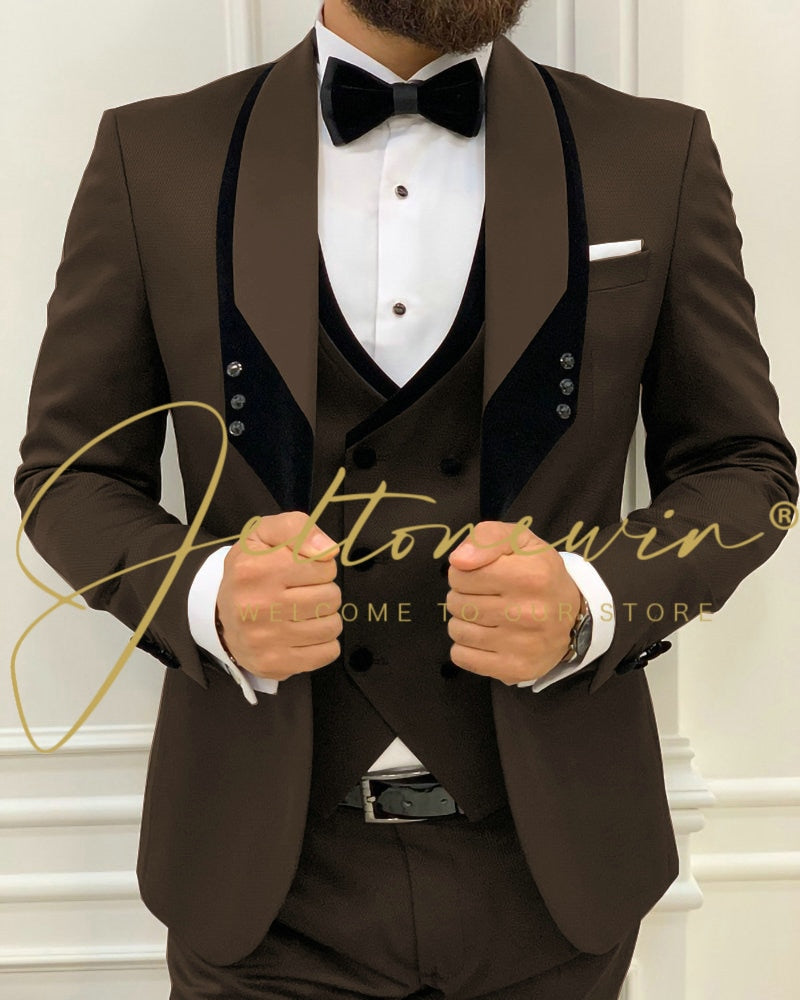 Costume Homme Mariage Formal Fashion Black Slim Fit Suits For Men 3 Piece Groom Wedding Suit Tuxedo  Latest Coat Pant Design