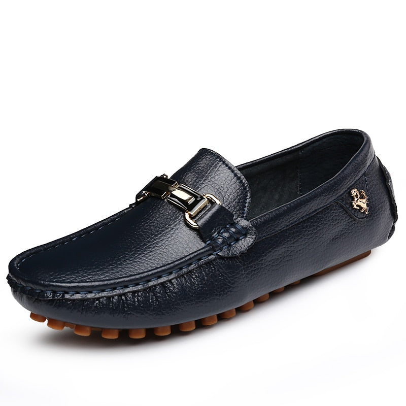 Men Loafers Soft Moccasins High Quality Spring Autumn Genuine Leather Shoes Men Flat Driving Shoes White Soft Folding Bean Shoes