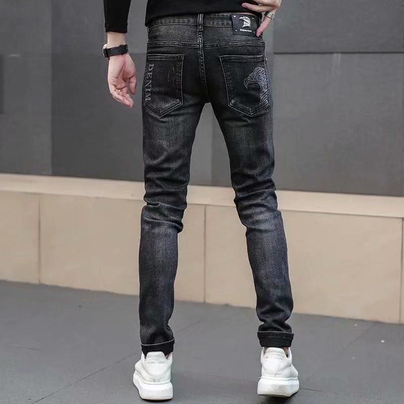 New Spring Autumn Washed Designer Clothes Boyfriend Black FASHION Korean Vintage Cargo Slim Stretch Embroidery Jeans Trousers