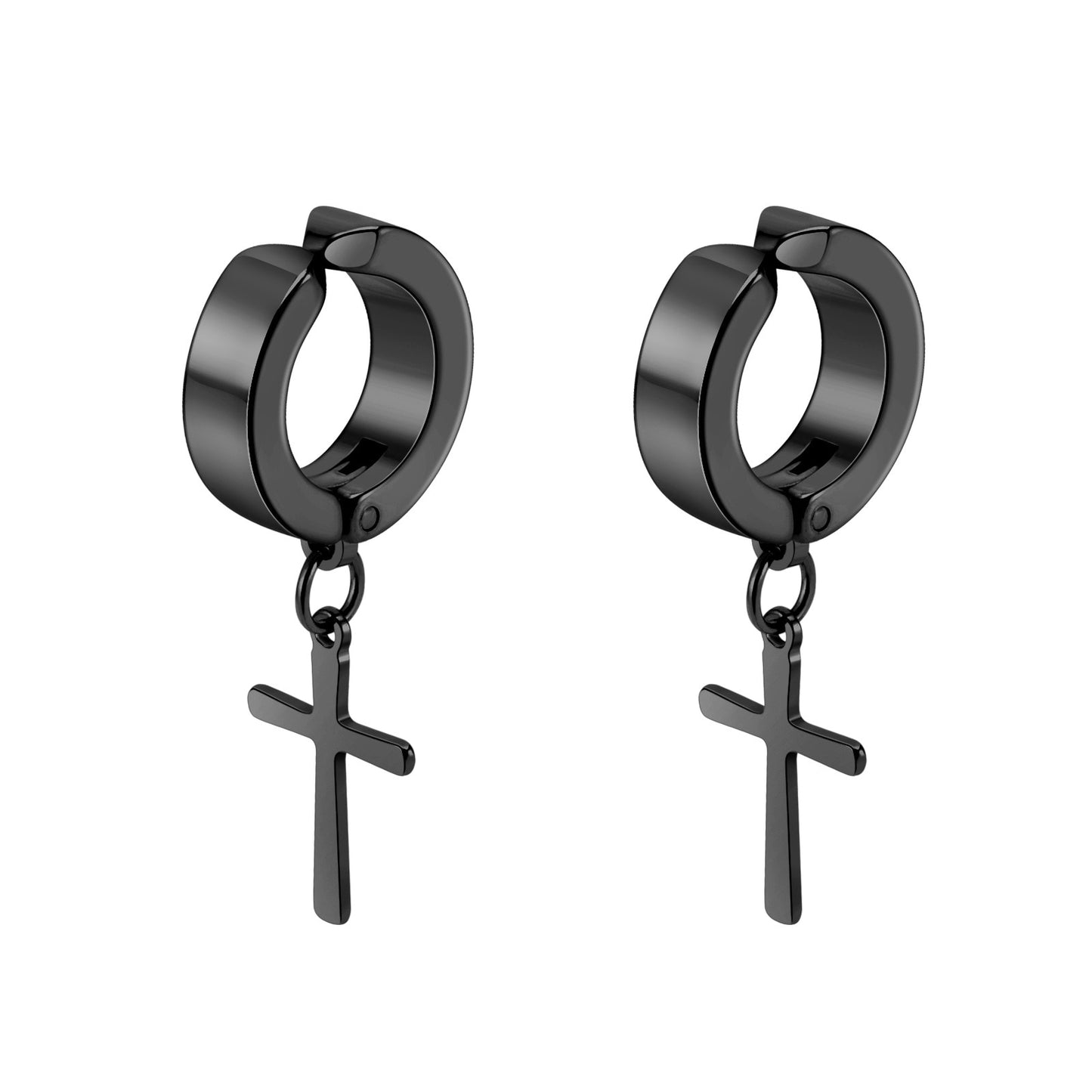 8-Pair Black Earring Set - Stainless Steel, Magnetic, Unisex