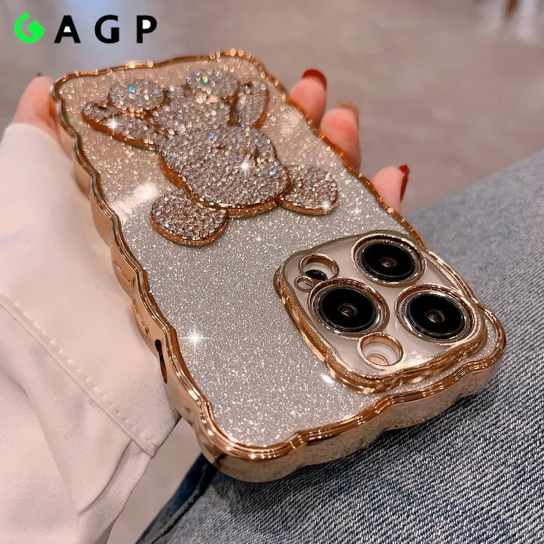 Bling Rhinestone for iPhone 11 14 12 13 Pro Max Case Glitter Diamond Cute Bear for iphone 14 13 8 7 SE XR Xs Max 14 Plus Cover