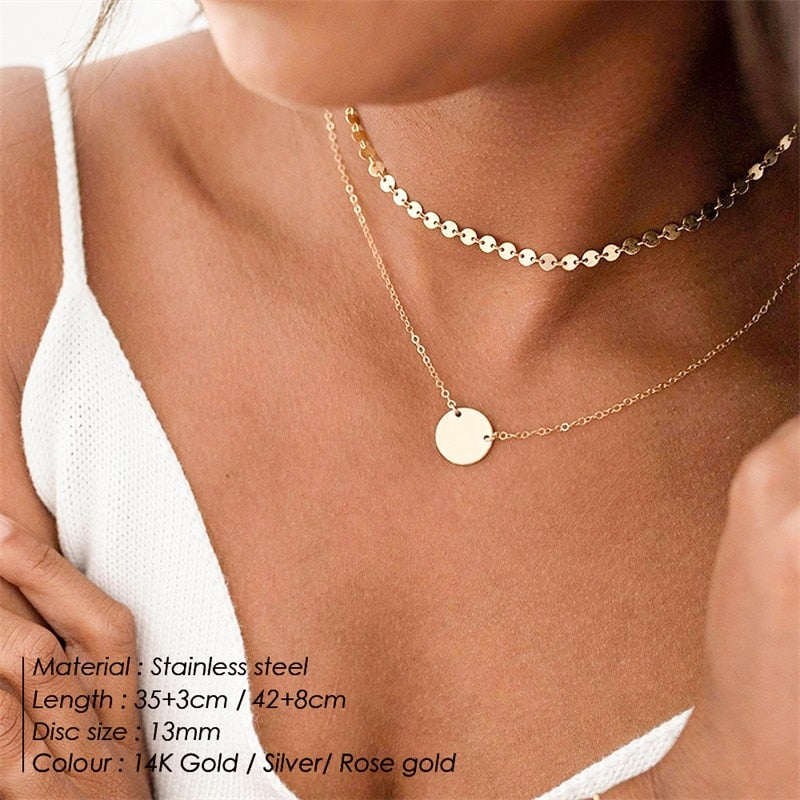 3pcs Separated Stainless Steel Layered Necklace Women Pendant &amp; Choker &amp; Chain Necklace Set Fashion Jewelry