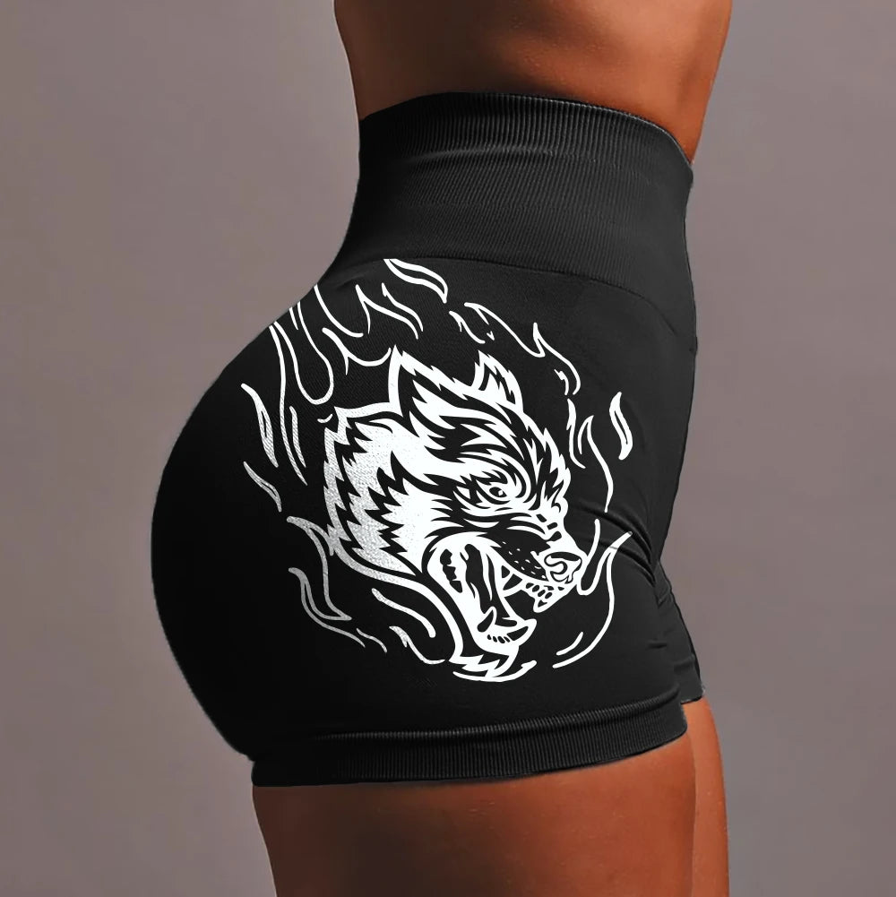 She Darc Sport Shorts Fashion Gym Pants Push Up New Style Wolf Head Fitness Female Skinny Bottom Running Yoga Sexy Tight Shorts