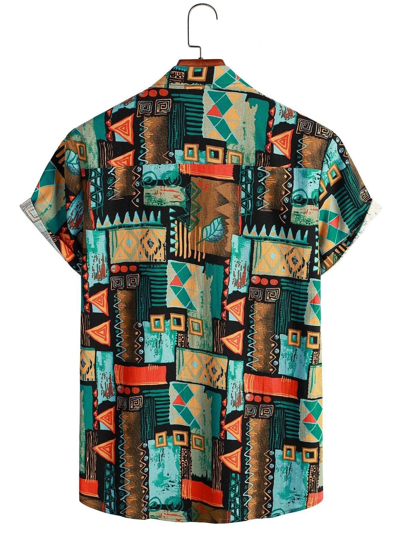 Men's Fashion Retro Printed Short sleeved Shirt Men's Hawaiian Printed Shirt