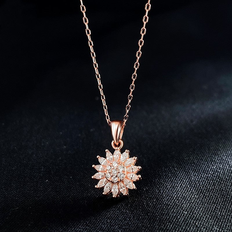 Stainless Steel Rotating Sunflower Pendant Necklace for Women Jewelry Luxury Fashion Zirconia Choker Necklaces