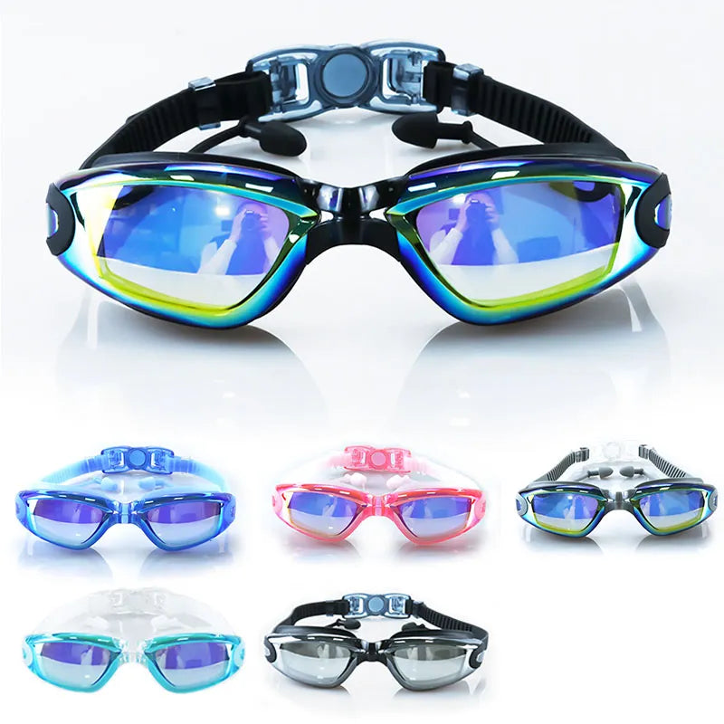 Swimming Goggles Adult Pool Glasses Anti Fog Men Women UV Protection Optical Waterproof Swim Eyewear with Earplugs