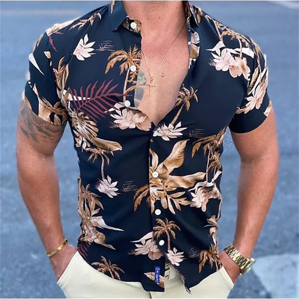 Hawaiian Shirt For Mens 2023 3D Print Short Sleeve Blouse Beach Holiday Top Tee Summer Oversized Men&#39;s Clothing Camisa Masculina