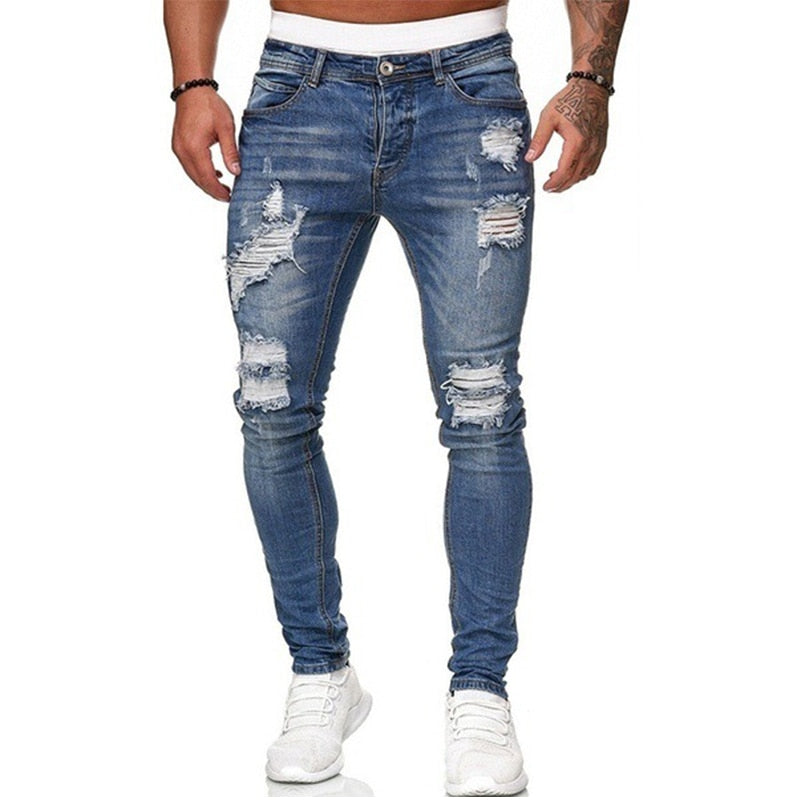 Ripped Jeans Men Stretch Skinny Grey Blue Black Hip Hop Denim Trousers Streetwear Casual Slim Fit Jeans for Men Jogging jean