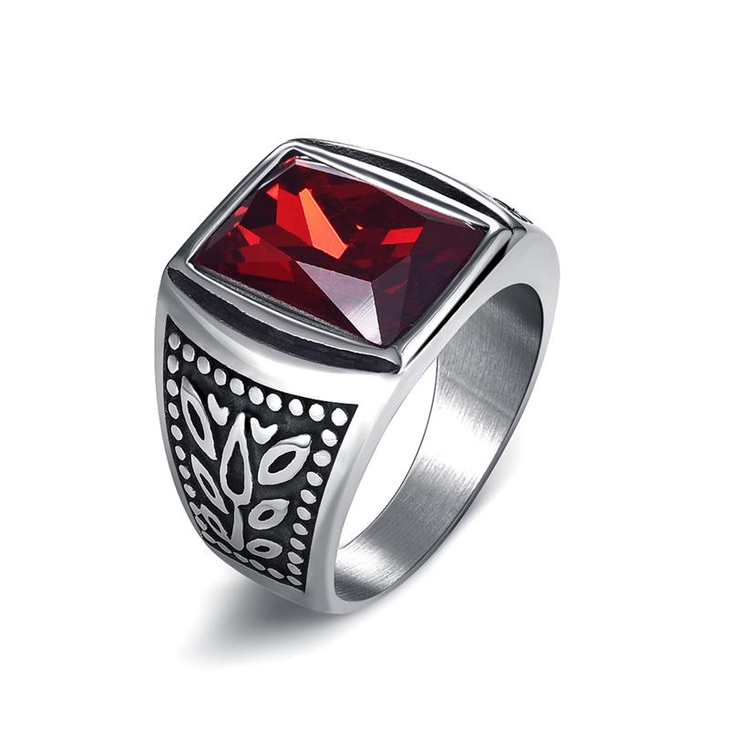 Men Hiphop Ring 316L Stainless Steel Black/Red Stone Ring Rock Fashion Male Jewelry Wedding Rings Accessories Wholesale