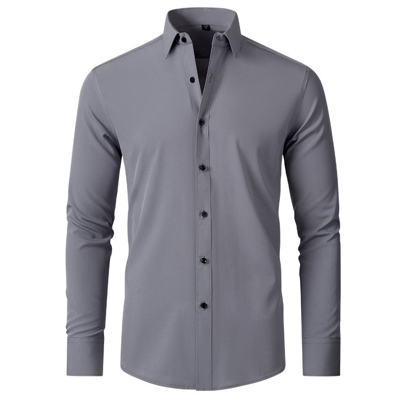 Slight Elasticity Men's Long-sleeved Business Casual Shirt Solid Color Slim Non Iron Dress Shirts Plus size