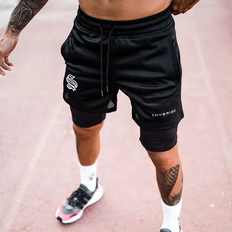 New Sport Shorts Men Double-deck Jogging Running Shorts Men 2 IN 1 Mens GYM Short Fitness Workout Short Pants Man