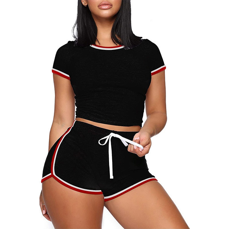 New Women Yoga Set Short Sleeve Workout Sportswear Sport Pants Gym Clothing High Waist Leggings Shorts Sports Suits