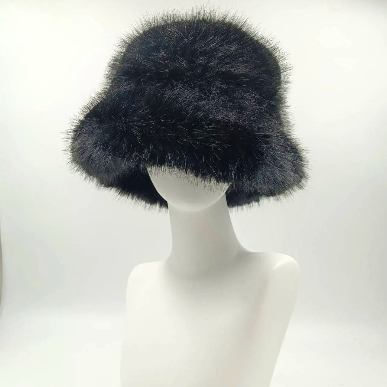 Fluffy Faux Fur Bucket Hat Women Rabbit Fur Warm Thick Plush Winter Hat Lady Luxury Fashion Furry Panama Fisherman Cap