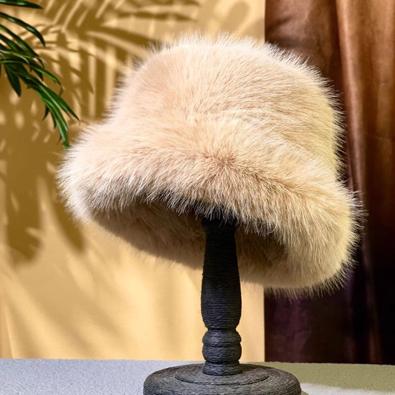 Fluffy Faux Fur Bucket Hats Women Rabbit Fur Warm Thick Plush Winter Hat Lady Fashion Luxury Panama Furry Fisherman Cap Y2k