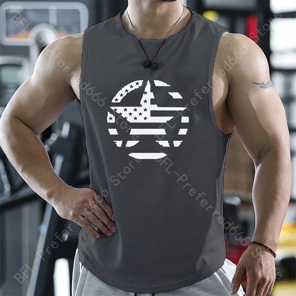 Men Tank Tops Summer Gym Sleeveless T Shirt Print Quick Dry Running Sport Vest Casual Fitness Sportswear Singlets Men&#39;s Clothing