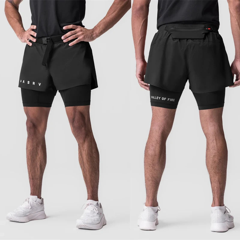 Men's shorts Jogger gym fitness running training shorts 2-in-1 quick drying breathable double layer shorts Outdoor Beach Pant