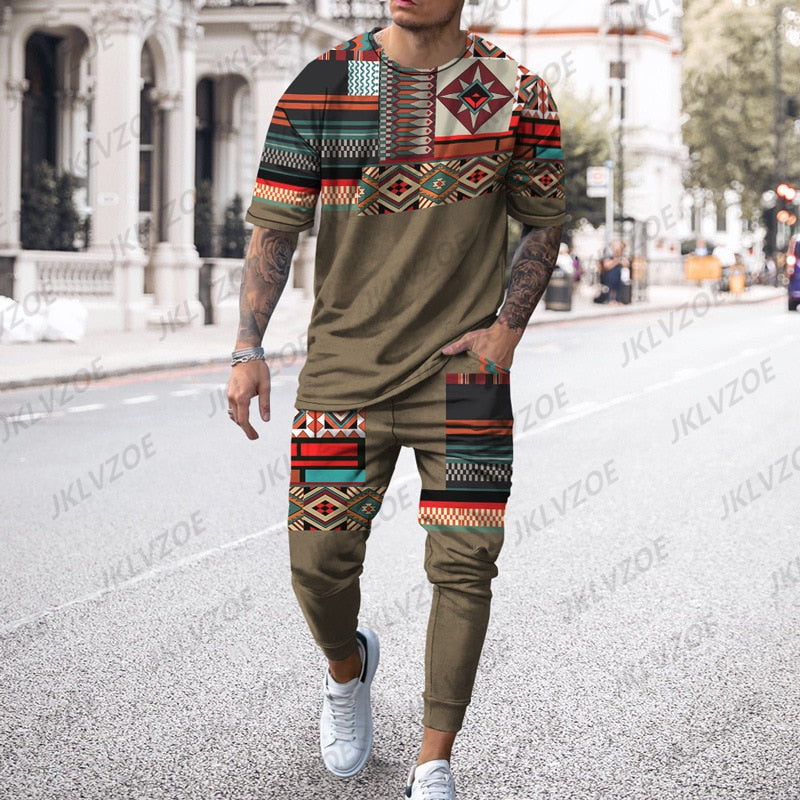 Men's 2-Piece  T-Shirt and Joggers Set - Fashionable Tracksuit with 3D Prints