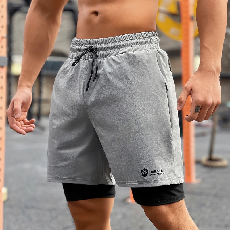 Man Gym Quick Drying Shorts Men's Jogger Fitness Sports Running Casual Short Pants Basketball Workout Double-decker 2in1 Shorts