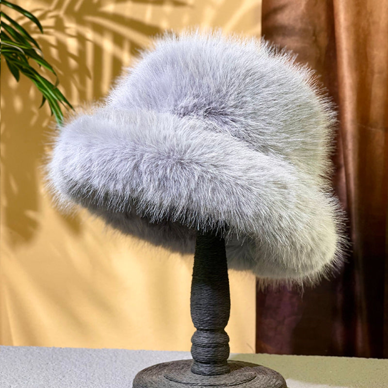 Fluffy Faux Fur Bucket Hats Women Rabbit Fur Warm Thick Plush Winter Hat Lady Fashion Luxury Panama Furry Fisherman Cap Y2k