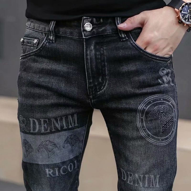 New Spring Autumn Washed Designer Clothes Boyfriend Black FASHION Korean Vintage Cargo Slim Stretch Embroidery Jeans Trousers