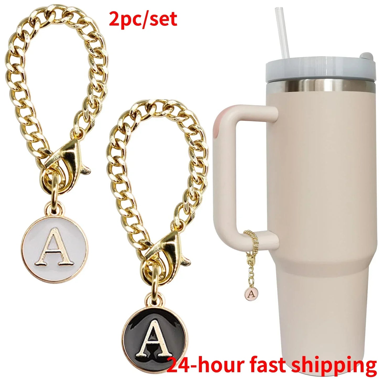 2pc/set Letter Charm Accessories for Stanley Cup 2PCS Initial Name ID Personalized Handle Charm for Stanley Tumbler